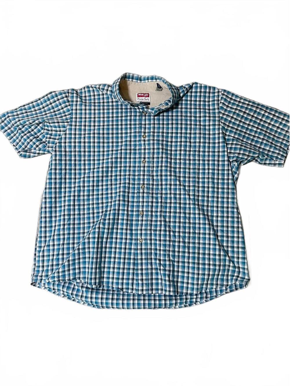 Wrangler Wrinkle Resist Blue Plaid Button Down Polo XXL EUC-092